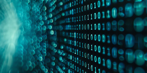  digital binary data on computer screen background. binary code background . abstract blue red background	

