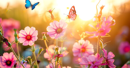 Flowers and butterflies.
