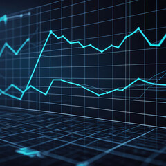 Growing line chart graph, business development competition concept animation. Hi tech style charts with grid. Camera movement with depth of field.
