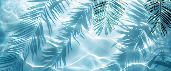 Fototapeta na wymiar Ocean background with palm leaves shadows on water. High quality
