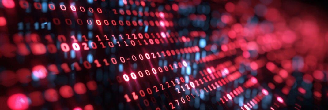  digital binary data on computer screen background. binary code background . abstract blue red background	
