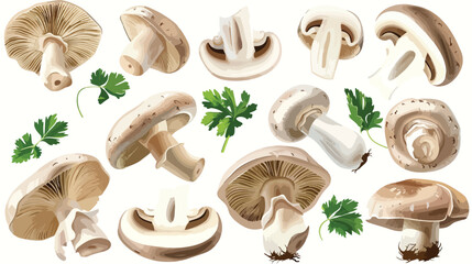 Fresh nutritious tasty mushrooms. Elements for pizza - obrazy, fototapety, plakaty