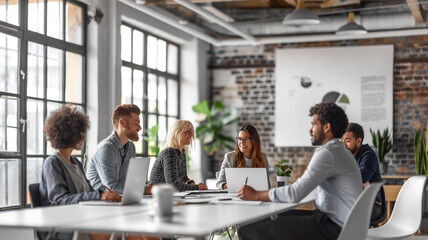 Office workers giving a presentation in a bright