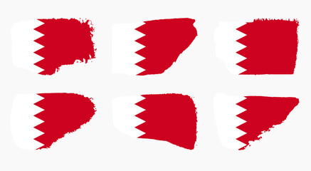 Bahrain flag collection with palette knife paint brush strokes grunge texture design. Grunge brush stroke effect set - obrazy, fototapety, plakaty