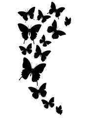Composition of Black butterflies silhouettes flying