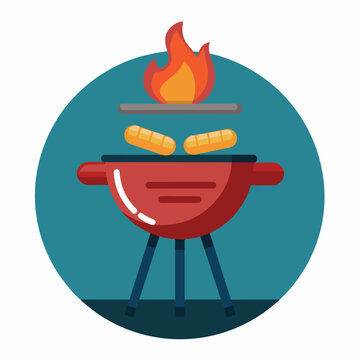 An enticing illustration of a barbecue grill with fiery flames cooking a juicy steak