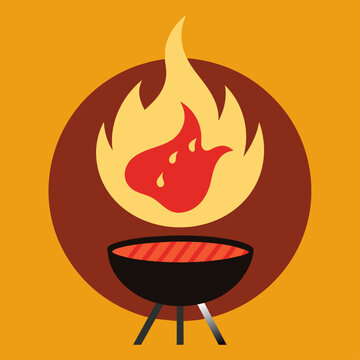 An enticing illustration of a barbecue grill with fiery flames cooking a juicy steak
