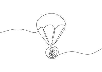 Single continuous line drawing of air balloon with money