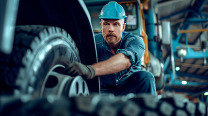 Fototapeta na wymiar Portrait of a Mechanic at Work in a Garage