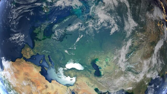 Realistic Earth Zoom In Clouds with Alpha Channel and Borderline Latvia Riga