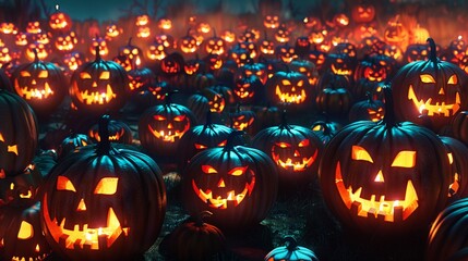Pumpkins and JackoLanterns Create a pattern featuring rows of pumpkins and Jackolanterns in various sizes and expressions Add flickering candles or glowing lights inside 