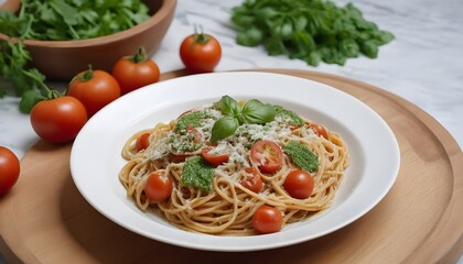 spaghetti with tomato sauce and basil