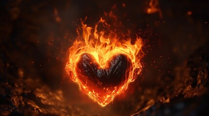 Flame Symbol of Love: Fire in the Heart - 4K Realistic