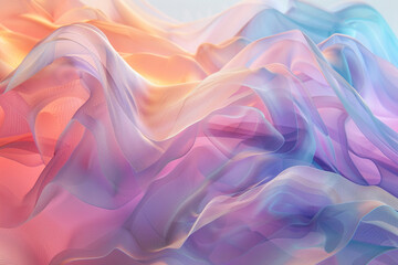 Obraz premium Abstract 3D shapes in a holographic display, illuminated by soft pastel lights, creating a mesmerizing visual experience.