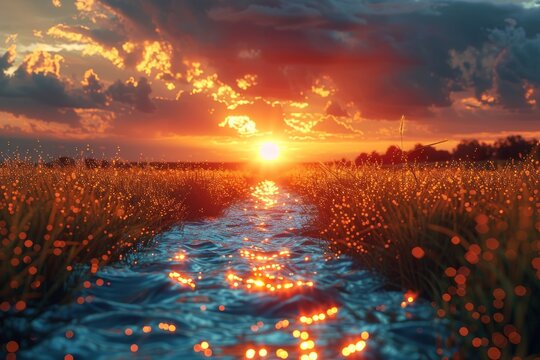 Silken sunset in june, Colors of June, abstract background with silk and sun in pink and orange,, purple hues, and with copyspace for your text. May background banner.