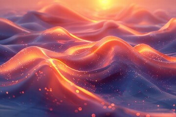 Fototapeta premium Silken sunset in june, Colors of June, abstract background with silk and sun in pink and orange,, purple hues, and with copyspace for your text. May background banner.