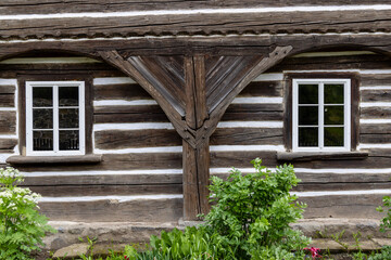 Half-timbered house, folk architecture in Zubrnice, North Bohemia, Czech Republic