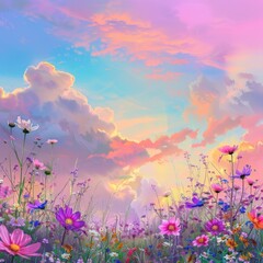 Obraz na płótnie Canvas Flower-filled Field Painting