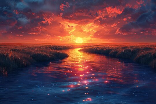 Silken sunset in june, Colors of June, abstract background with silk and sun in pink and orange,, purple hues, and with copyspace for your text. May background banner.
