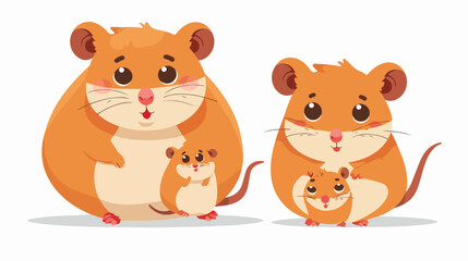 Hamster family. Hamster and two little hamsters flat