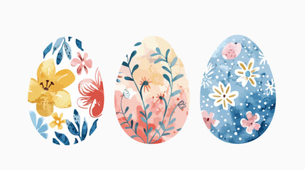 Hand drawn watercolor happy Easter egg silhouette wit