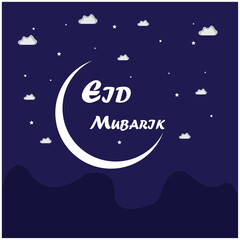 Eid mubarik greetings card with blue background and sky