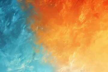 Abstract gradient with a fusion of orange and blue, giving a warm and cool contrast. - obrazy, fototapety, plakaty