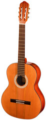 Obraz premium Classical Spanish flamenco guitar close up, dramatically lit isolated on white background with copy space.