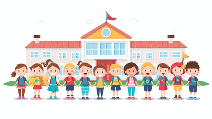 Obraz na płótnie Canvas Happy cartoon school children in front of the school