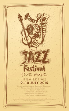 Jazz festival live music. Abstract poster. Vector graphic design