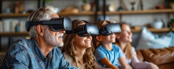 Fototapeta na wymiar Multi-Generational Family Experiencing Virtual Reality Together.