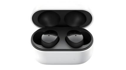 Wireless Earbuds PNG: Portable Audio Solution Isolated on White | Transparent Background | Hand Edited Generative AI