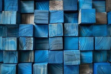 Teamwork get the idea of a wooden background with blue blocks. Generative Ai