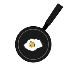 Vector icon of frying pan with fried chicken egg and greens