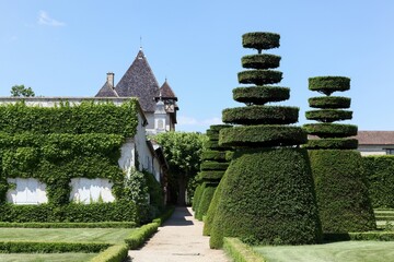 Castle of Pizay with French formal garden in Beaujolais, France