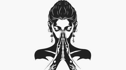 Human face with hands folded in praying namaste gestu