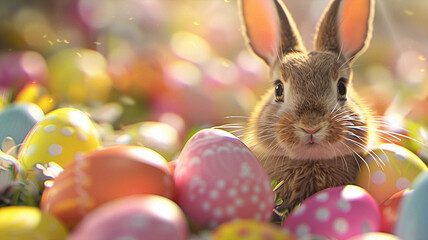 watercolor easter cute bunny eggs nature background - generative ai. Beautiful simple AI generated image in 4K, unique.