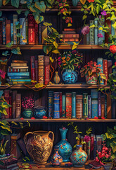 watercolor pattern bookshelf, generative ai
