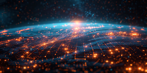 Obraz premium A digital earth with glowing grid lines, representing global connectivity and data flow. 