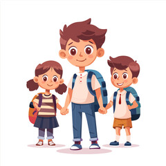 Fototapeta premium Cute school children with backpacks. Vector illustration in cartoon style