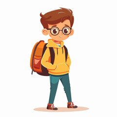 Obraz premium Cute schoolboy with backpack. Vector illustration in cartoon style