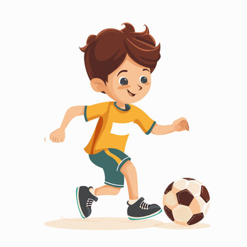 Little boy playing soccer vector Illustration isolated on a white background.