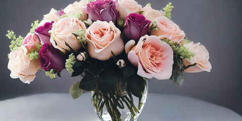 Romantic floral arrangement using soft pastel-colored roses. Panorama - 773270118