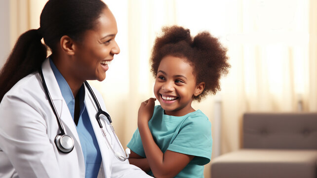 a young girl with a stethoscope around her neck is smiling with a nurse. generativa IA