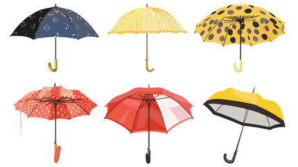 Illustration of Seven different umbrellas flat vector - obrazy, fototapety, plakaty