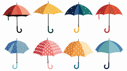 Illustration of Seven different umbrellas flat vector - obrazy, fototapety, plakaty