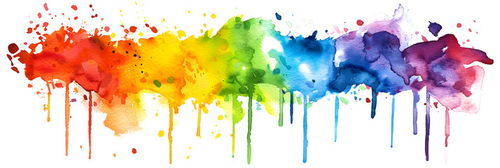 Rainbow watercolor paint splash on transparent background.