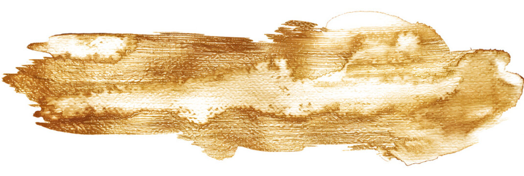 Gold metallic watercolor paint on transparent background.