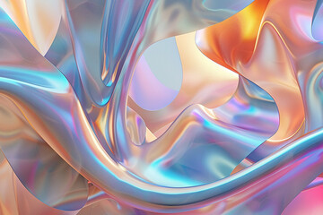 Holographic art in 3D, with shapes that come alive in a blend of pastel lights, offering an abstract journey through color. - obrazy, fototapety, plakaty