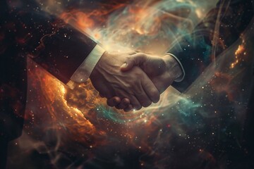 Handshakes merging into one form illustrating the formation of a bond or agreement between individuals